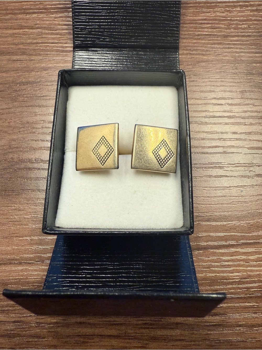 Vintage SWANK Gold Square Cufflinks with Diamond Grid Detail